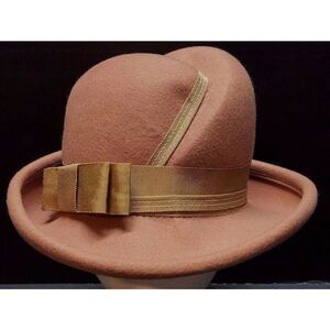 Lancaster Fedora Camel Beige Tribly Hat Bow 100% Felted Wool Vintage